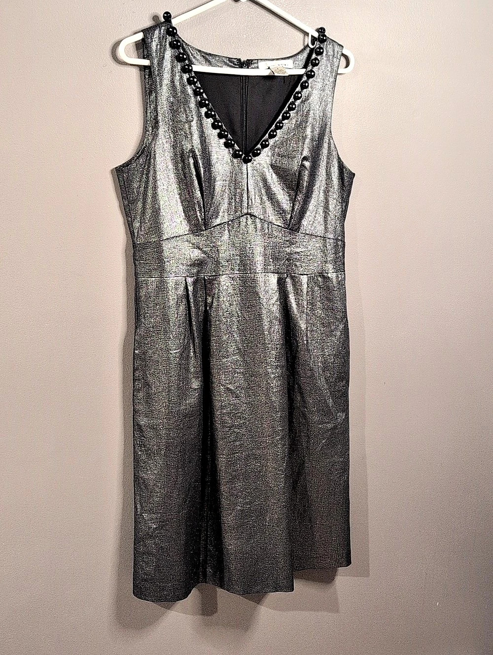 WD.NY Metallic V-Neck Midi Dress Size 8.